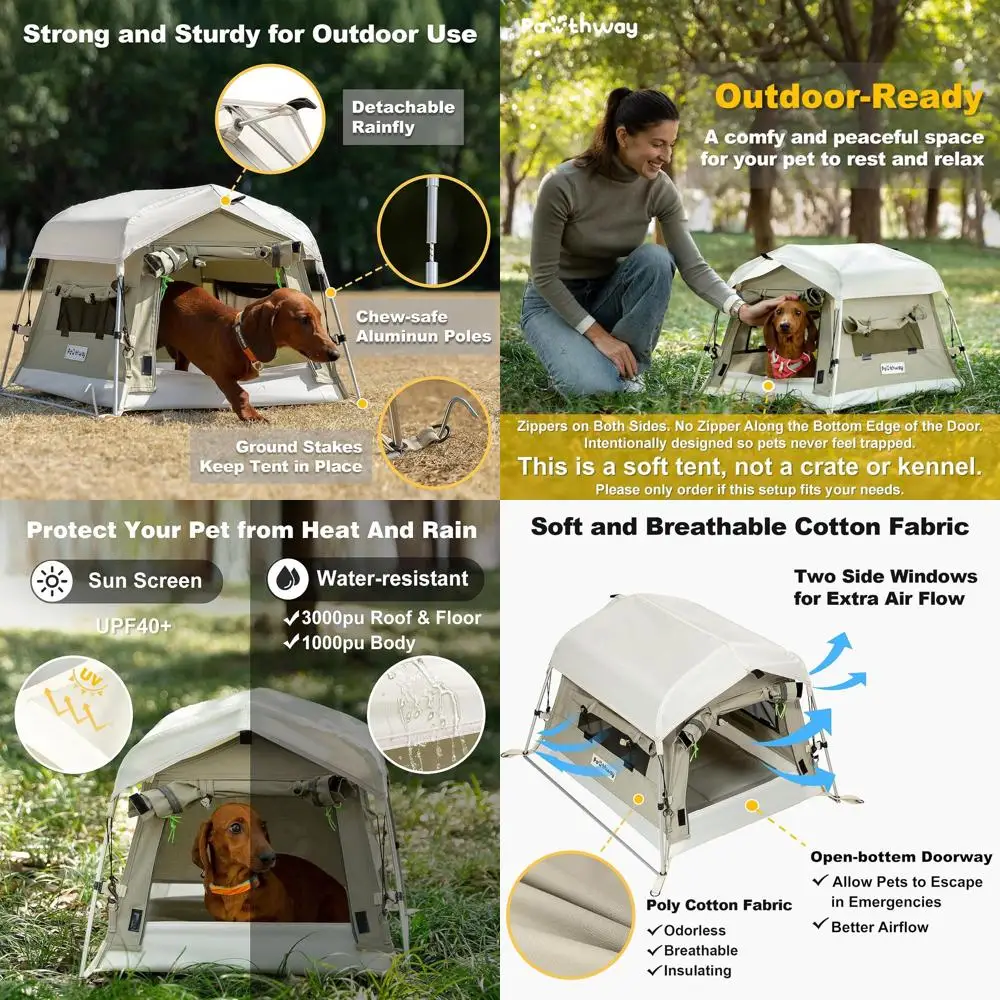 

Weatherproof Outdoor Dog Tent with Aluminum Poles, Breathable Cotton Fabric, 2 Side Windows, Portable and Collapsible (Gray, Sma