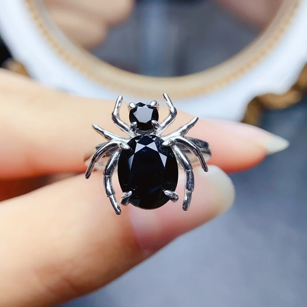 FS Fashion Real S925 Sterling Silver 8*10 Natural Black Spinel Spider Ring With Certificate Fine Charm Jewelry for Women MeiBaPJ