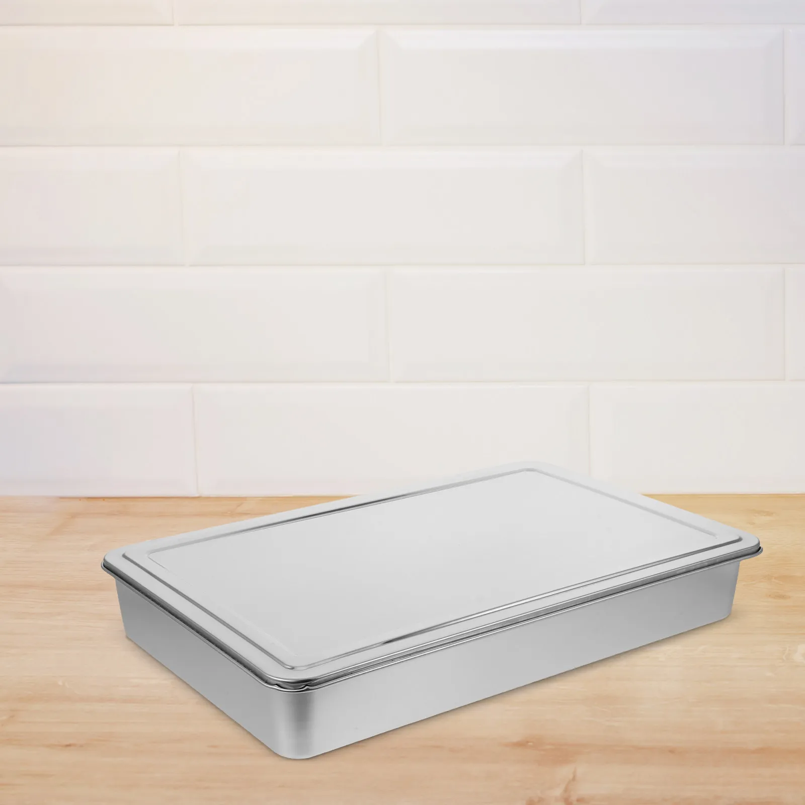 Stainless Steel Rectangular Baking Pan with Airtight Lid for Toaster Oven Brownies Cakes Casseroles Heavy Duty Non Stick Kitchen