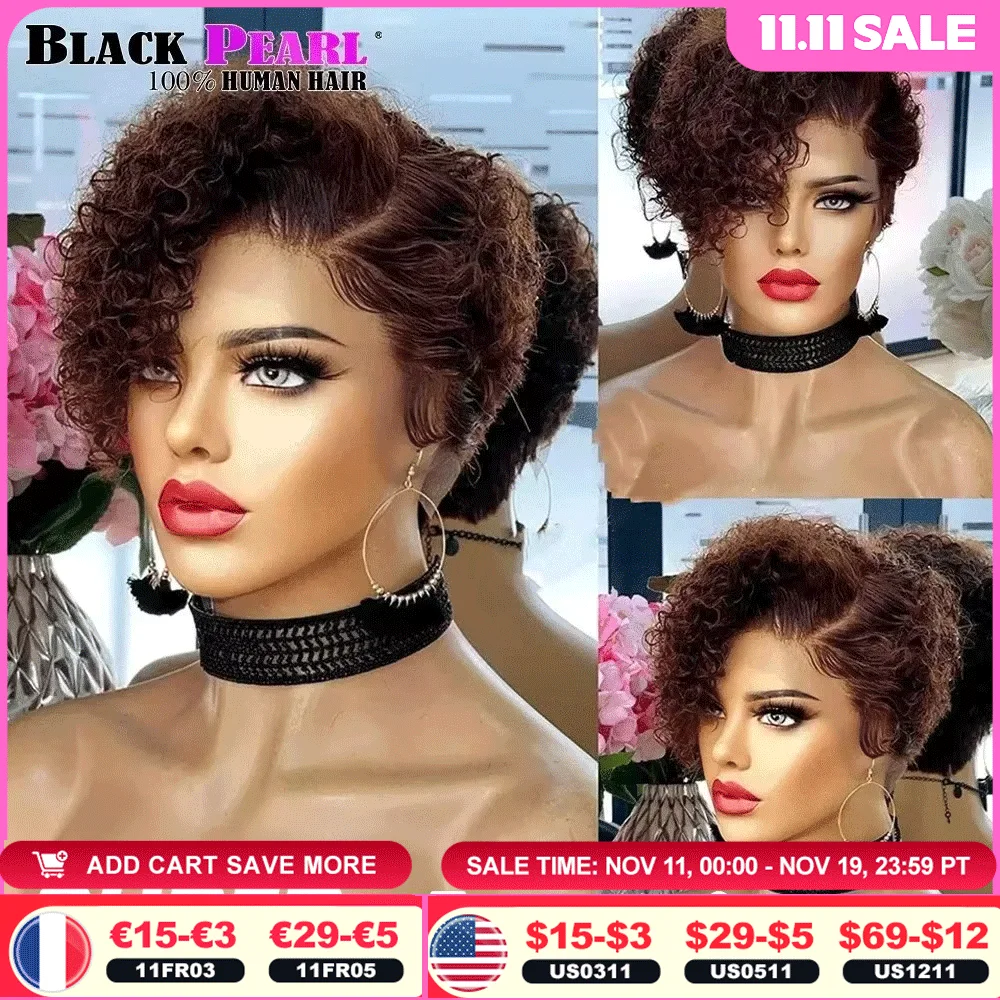 

Black Pearl Pixie Wig Short Bob Wigs Curly Wigs Human Hair Wigs For Women 13x6x1 Lace Front Wigs Pelucas De Cabello 100 Humano