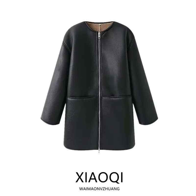 

Double-Sided round Ne Long Sve Windbreaker Jaet Autumn Winter New Arrival Women's Faion Design Outerwear Coat
