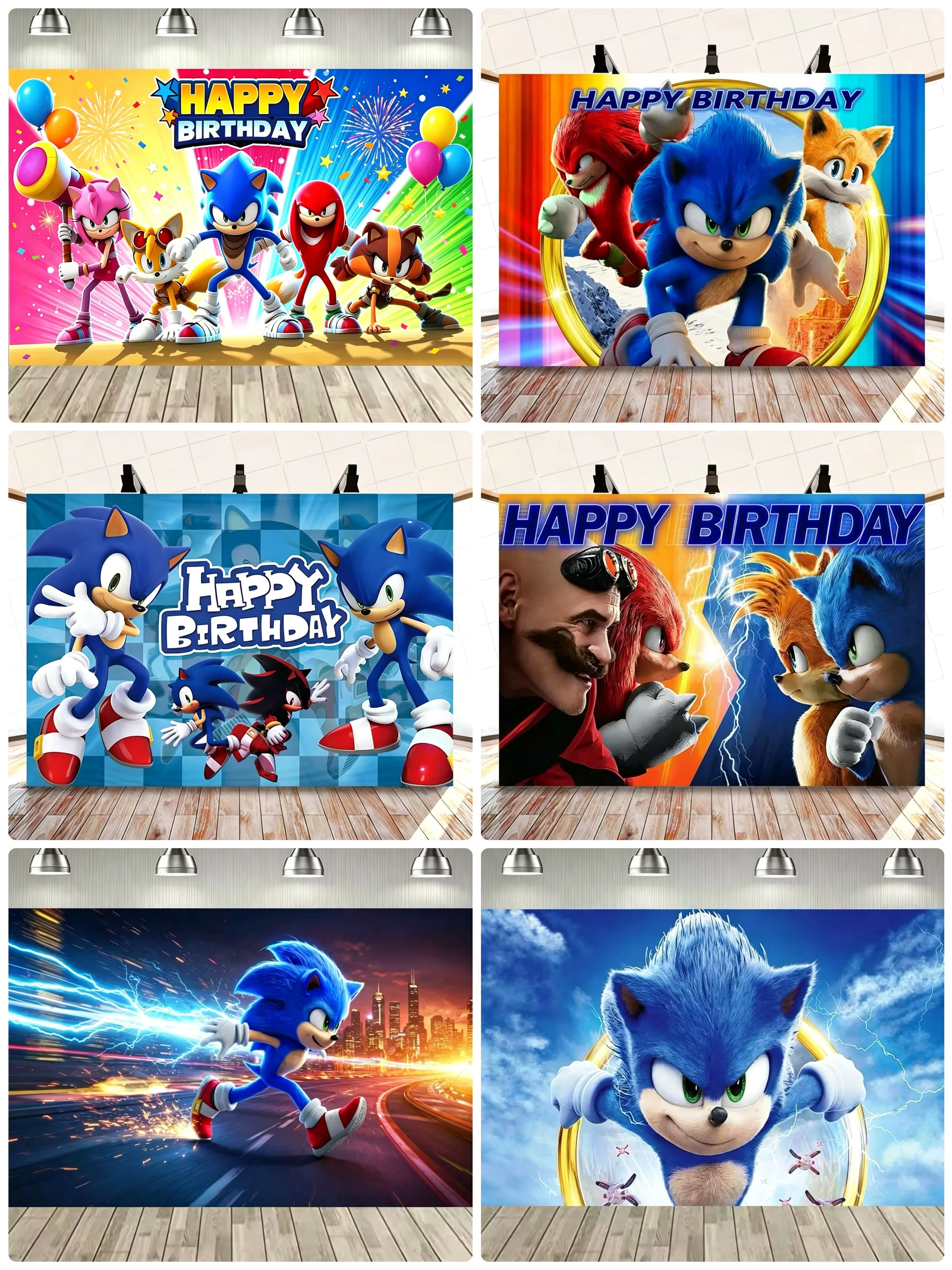 Blue Hedgehog Photography Backdrop Children's Birthday Party Custom Name Boy Favors Decor Wall Photo Backdrop Banner Booth Props