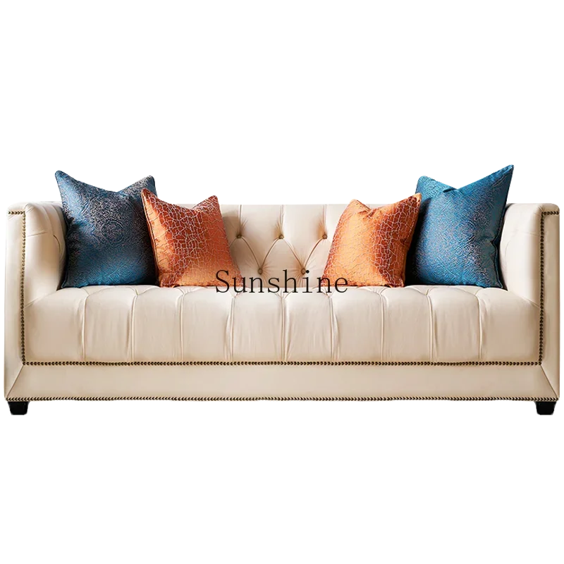 American light luxury leather sofa modern high-end living room original buckle three people       FT