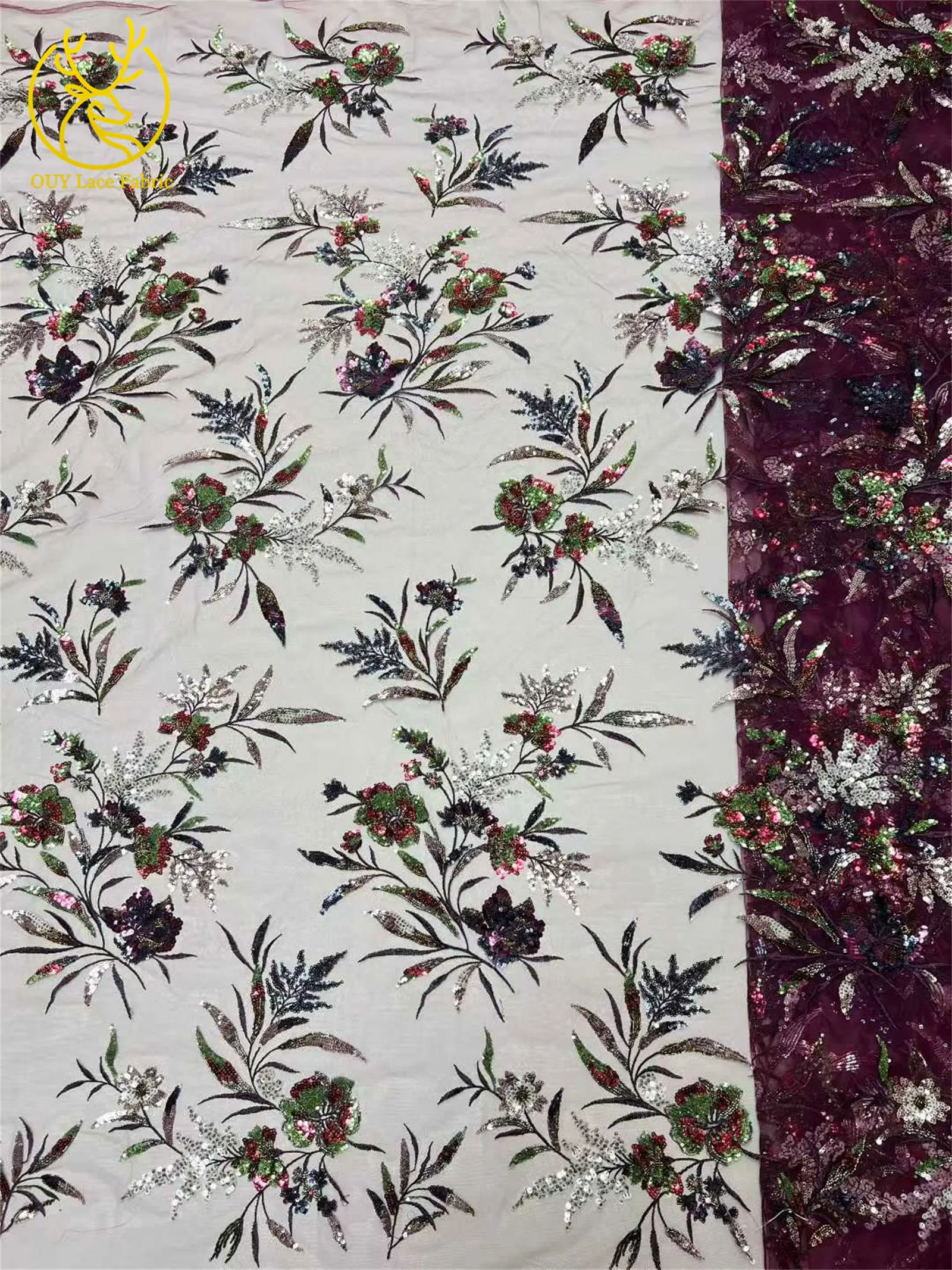 Neuester mit Pailletten bestickter Spitzenstoff 2026 Hochwertiger nigerianischer Perlen-Spitzenstoff, geeignet für Damen-Hochzeitskleider, 5 Yards – Detail 4