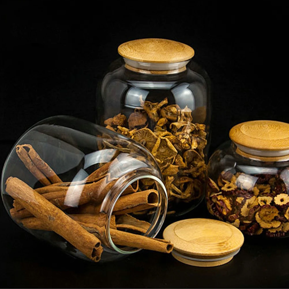 

900Ml Bamboo Lid Tea Canister High Borosilicate Glass Storage Tank For Snacks Spices Coffee Beans Food Grain Container Candy Jar