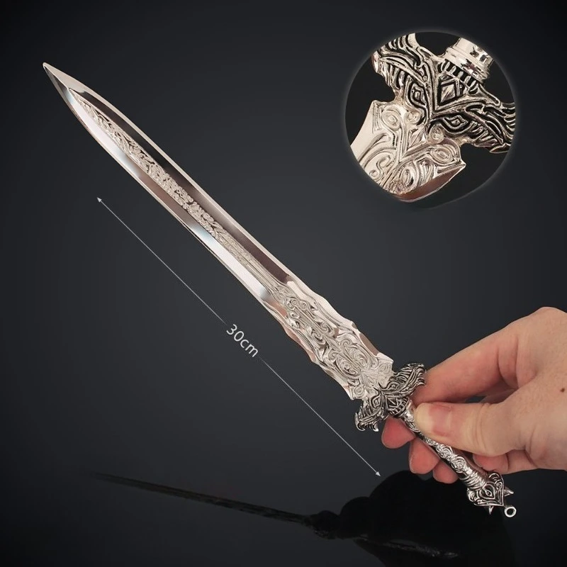 30 سنتيمتر/11.81in خلق الآلهة اثني عشر السيوف المقدسة البضائع اليشم بحيرة الأبيض ضوء السيف سبيكة نموذج لعبة معدنية جمع #4