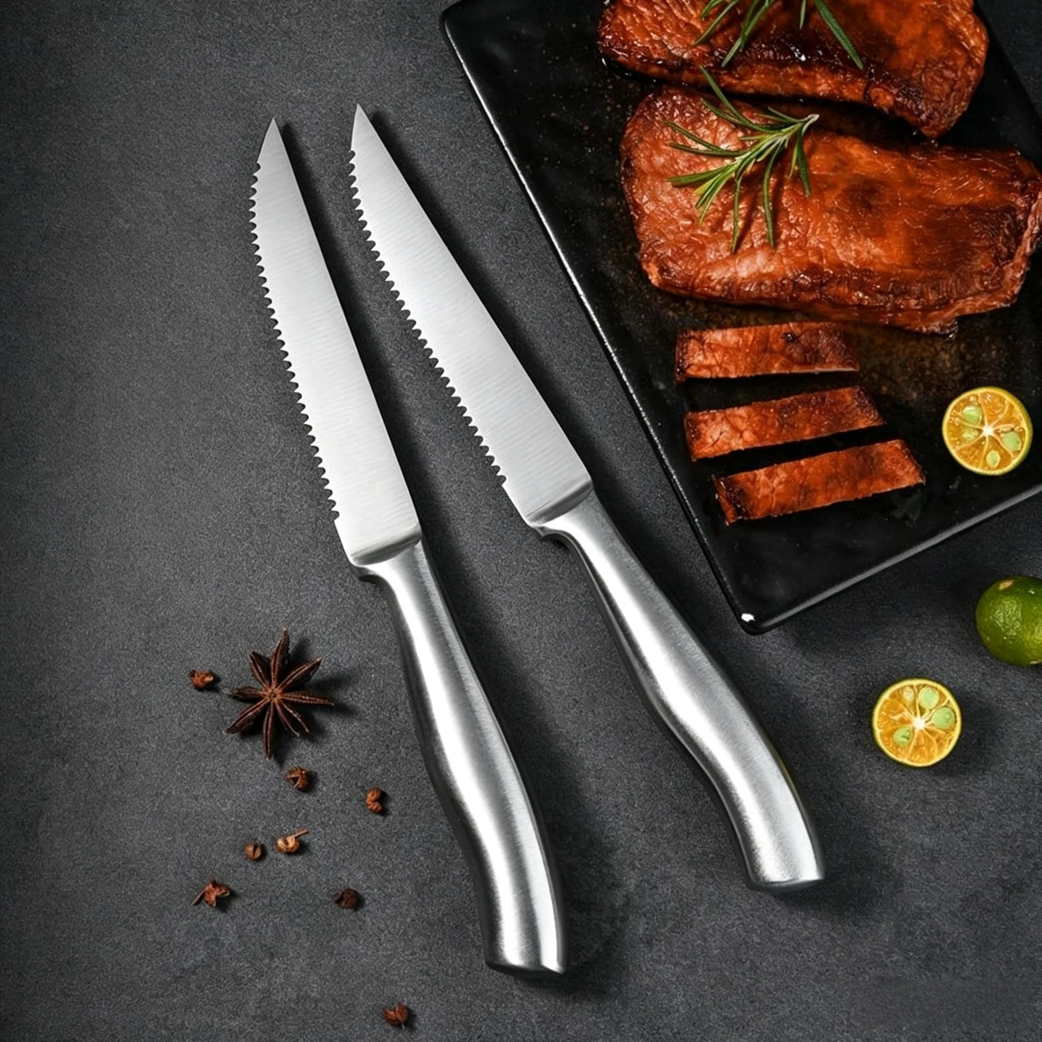 1/4/6/8-Piece Steak Knife Set Kitchen Integrated Bread Knife Stainless Steel Handle - Serrated Blade - Dinner Knife - High-End view 4