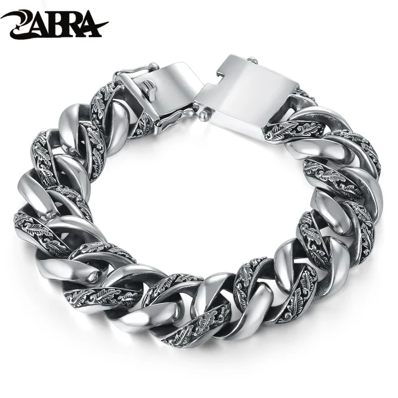 ZABRA Plant Totem Genuine 925 Silver Bracelets Punk Rock Vintage Heavy Sterling Silver Bracelet Men Luxury Male Biker Jewelry