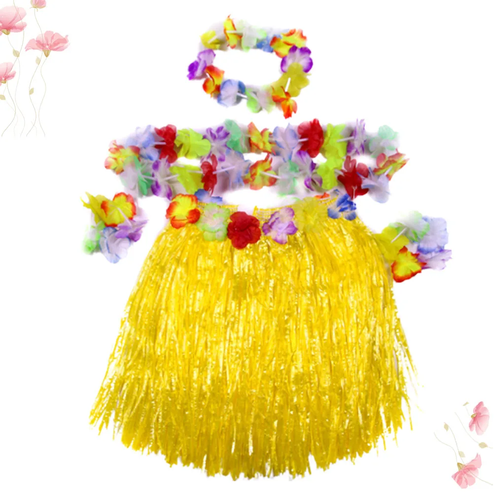 

Children's Grass Skirt Set Colorful Costume Luau Party Accessories Kids Beach Island Theme Event Garment