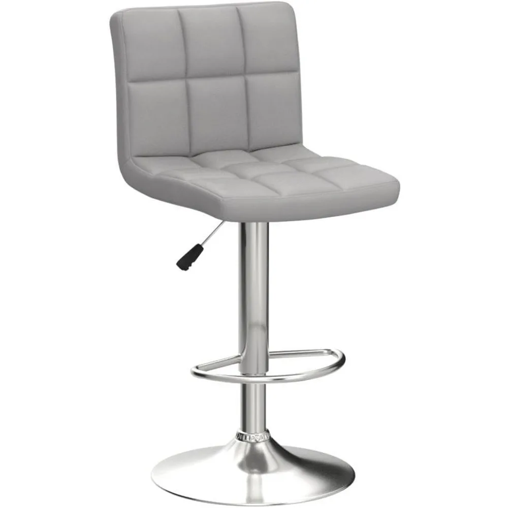 Tabouret de bar réglable en cuir PU avec dos, piste de bar ols, moderne, gris clair, lot de 2