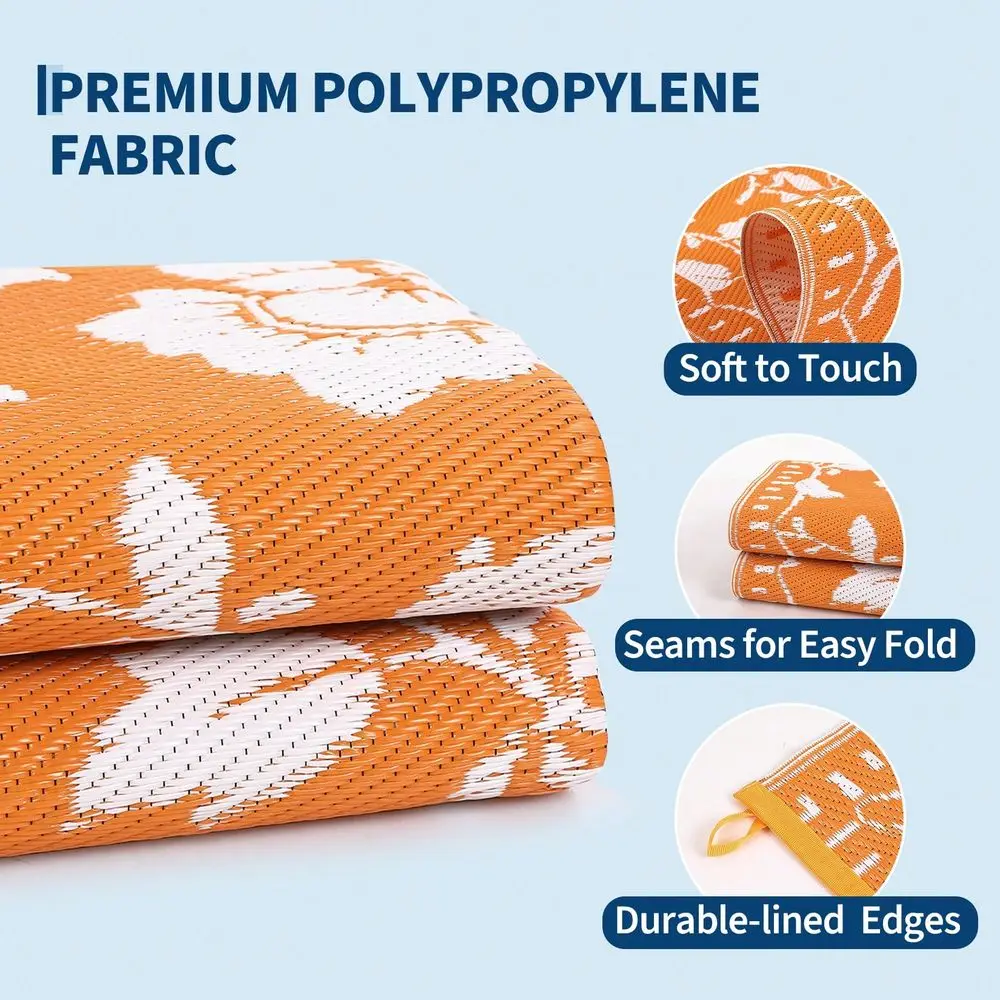 

Orange Modern Geometric Floral Outdoor Area Rug For Balcony Pool RV Waterproof Reversible Mat Palm Vintage Straw Plastic Campin