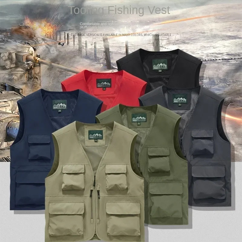 

Fishing Clothing Vest Men Leisure Hunting Embroidered Multi-pocket Male Coat Outdoor Sleeveless Jacket Tactical Workwear Fashion