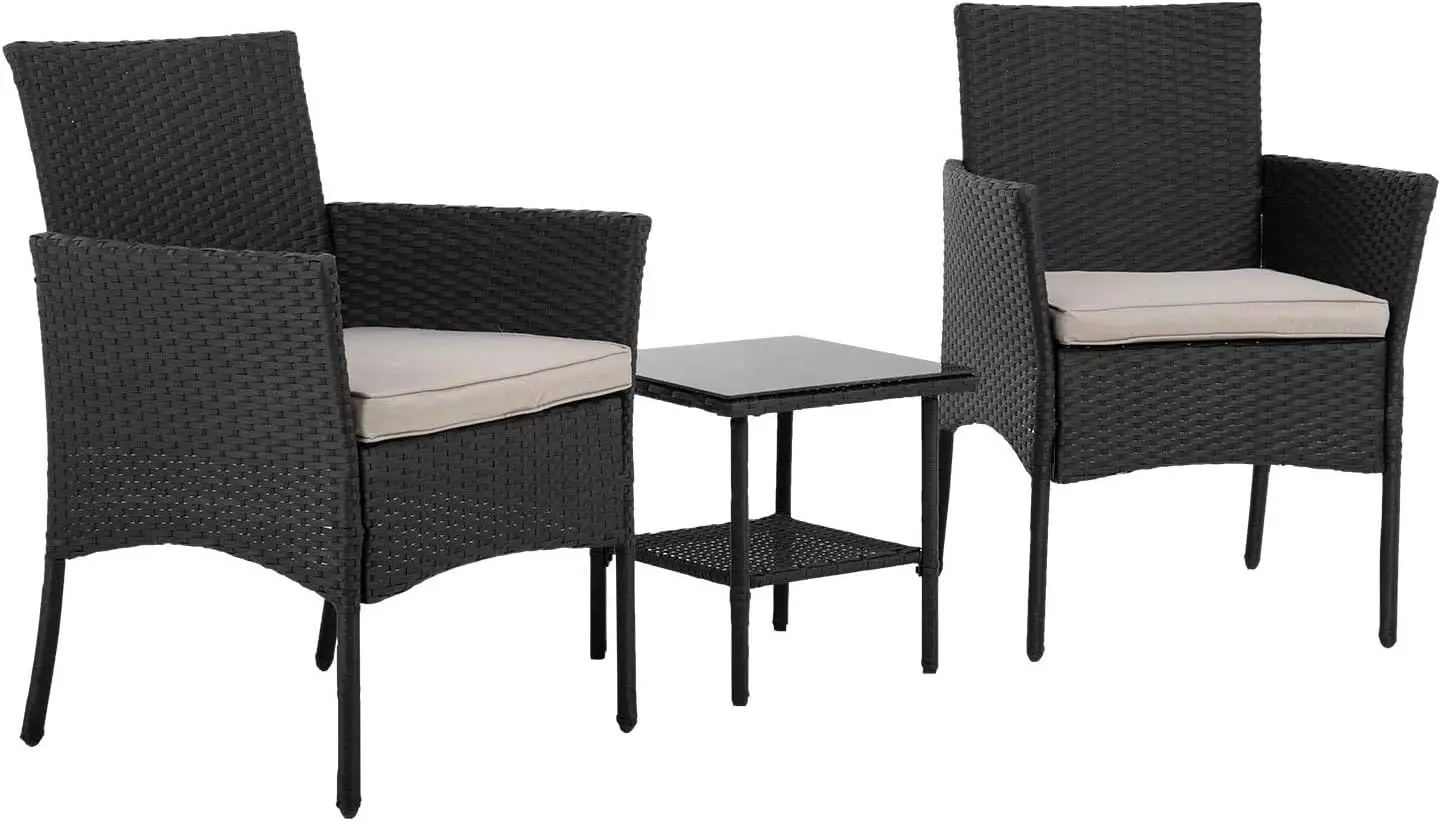 

Patio Furniture 3 Pieces Outdoor Wicker Bistro Rattan Chair Conversation Sets with , Patio Furniture