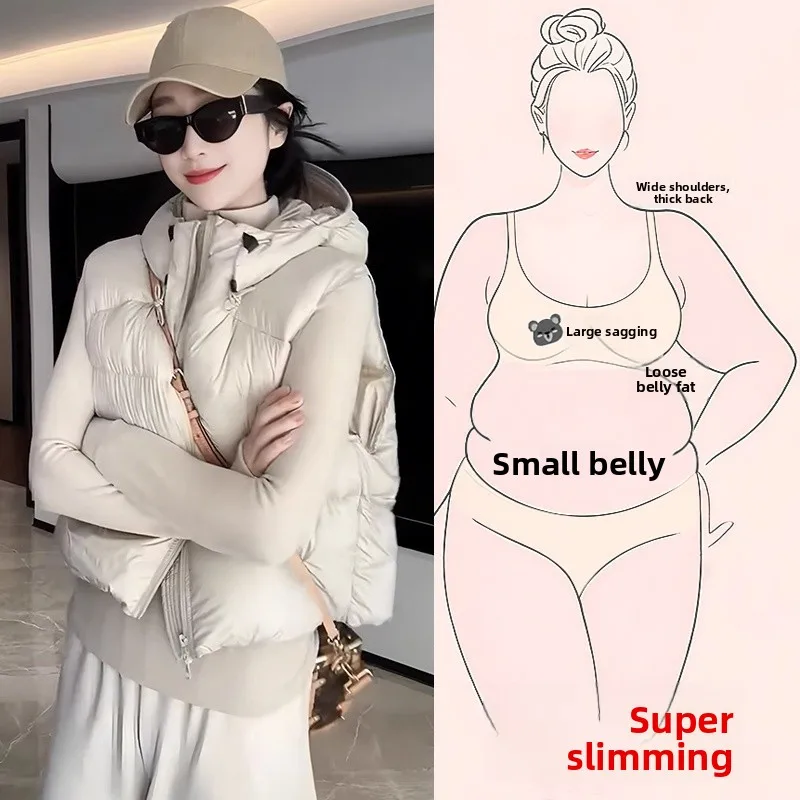 

Winter Short Cotton Vest Women's plus Size Warmth Outerwear Hooded Versatile Slimming Fashionable Zipper Closure Color