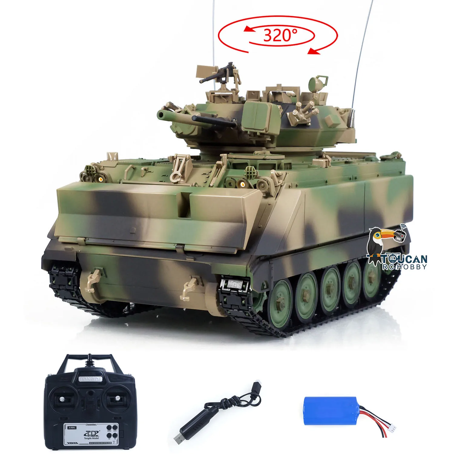ألعاب 1/16 RC بانزر تونغدي خزان التحكم اللاسلكي M2412-A M113A1 MRV نكص النار وامض 320 برج دوران علبة التروس المعدنية