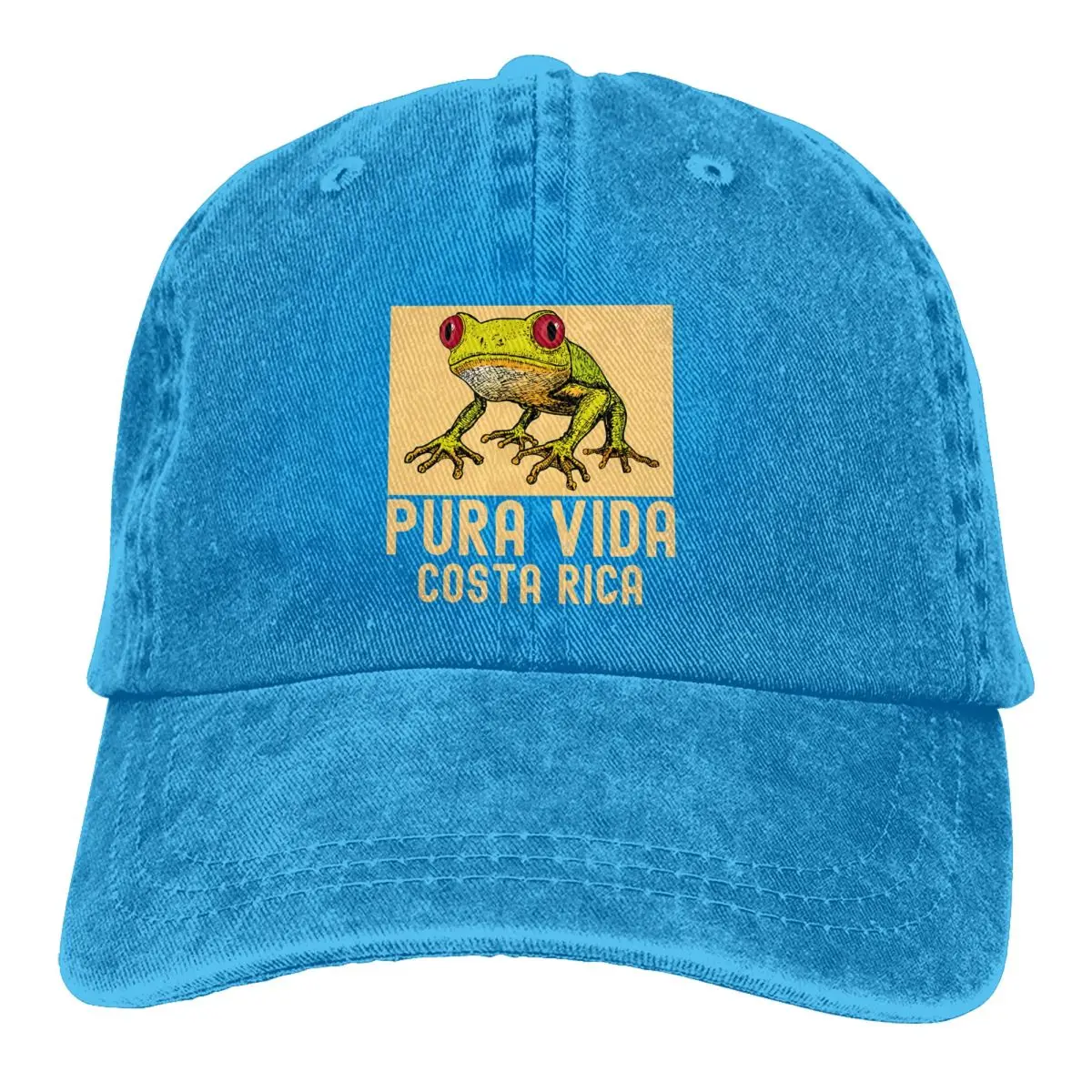 Washed Men's Baseball Cap Rica Tree Frog Pura Vida Travel Backpacking Classic Trucker Snapback Caps Dad Hat Animal Golf Hats