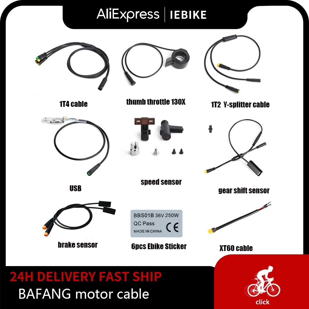 BAFANG Motor Cable Brake Sensor Gear Shift Sensor 1T4 1T2 Cable USB Programming speed sensor Thumb Throttle 250W Sticker BBSHD