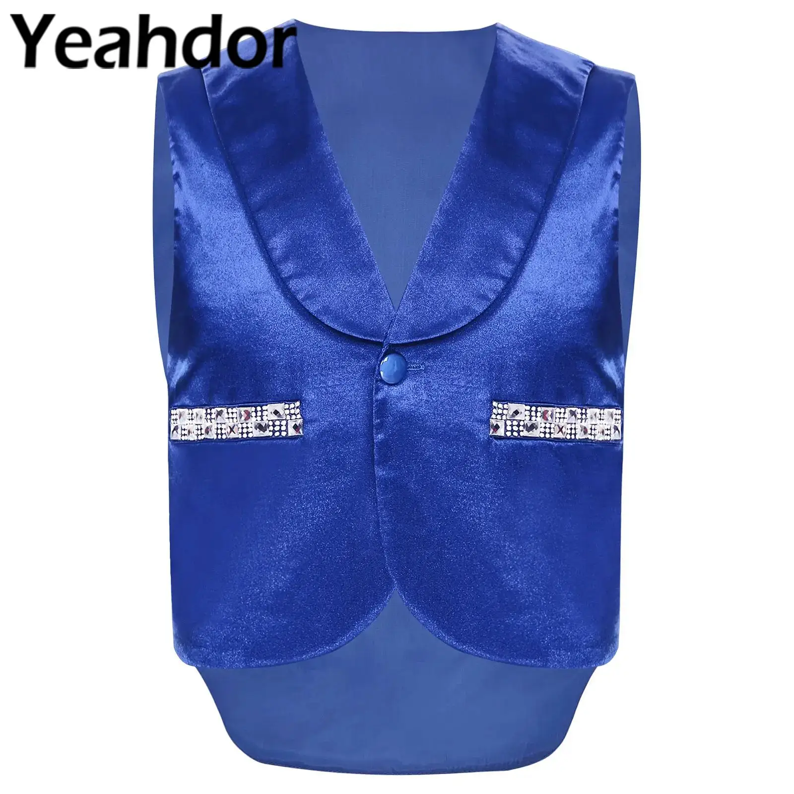 Kids Boys Suits Vest Shiny Rhinestones Satin Waistcoat One-button Tank Top for Christening Party Birthday Flower Boy's Clothes