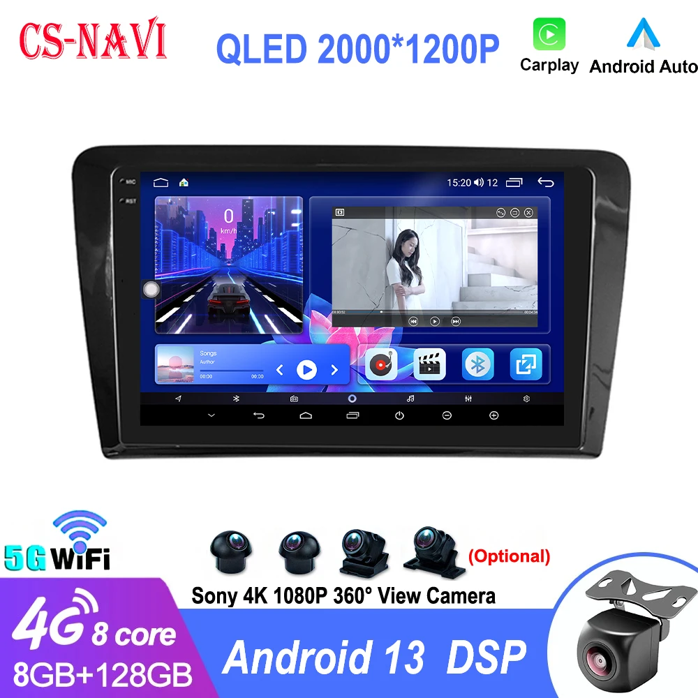 Android 13 For Skoda Rapid Spaceback 2014 - 2017 Car Radio Multimedia Video Player GPS Navigation 2 Din QLED Sreen WIFI Carplay