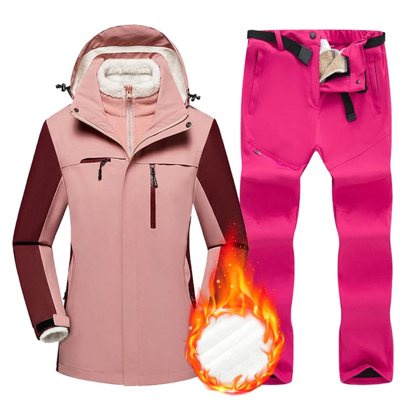 Novas roupas de neve quentes terno de esqui das mulheres à prova dwaterproof água jaqueta de snowboard calças conjunto feminino jaquetas de esqui inverno trajes de neve