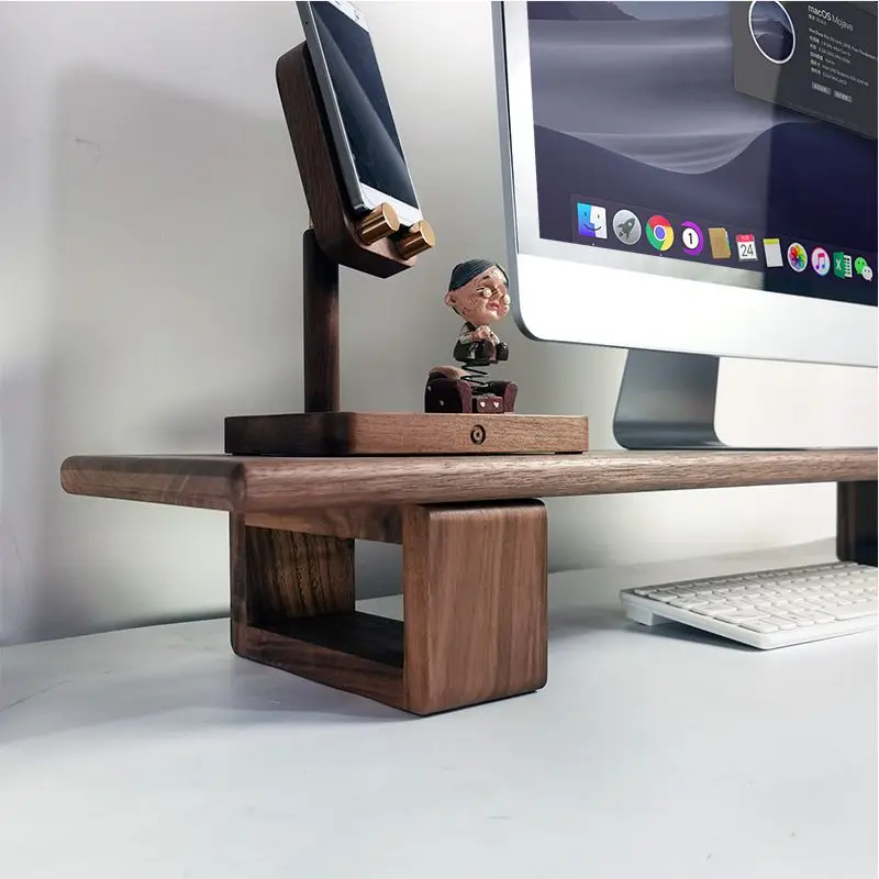 Whole board black walnut solid wood computer monitor heightening frame desktop building bracket rack size custom digging