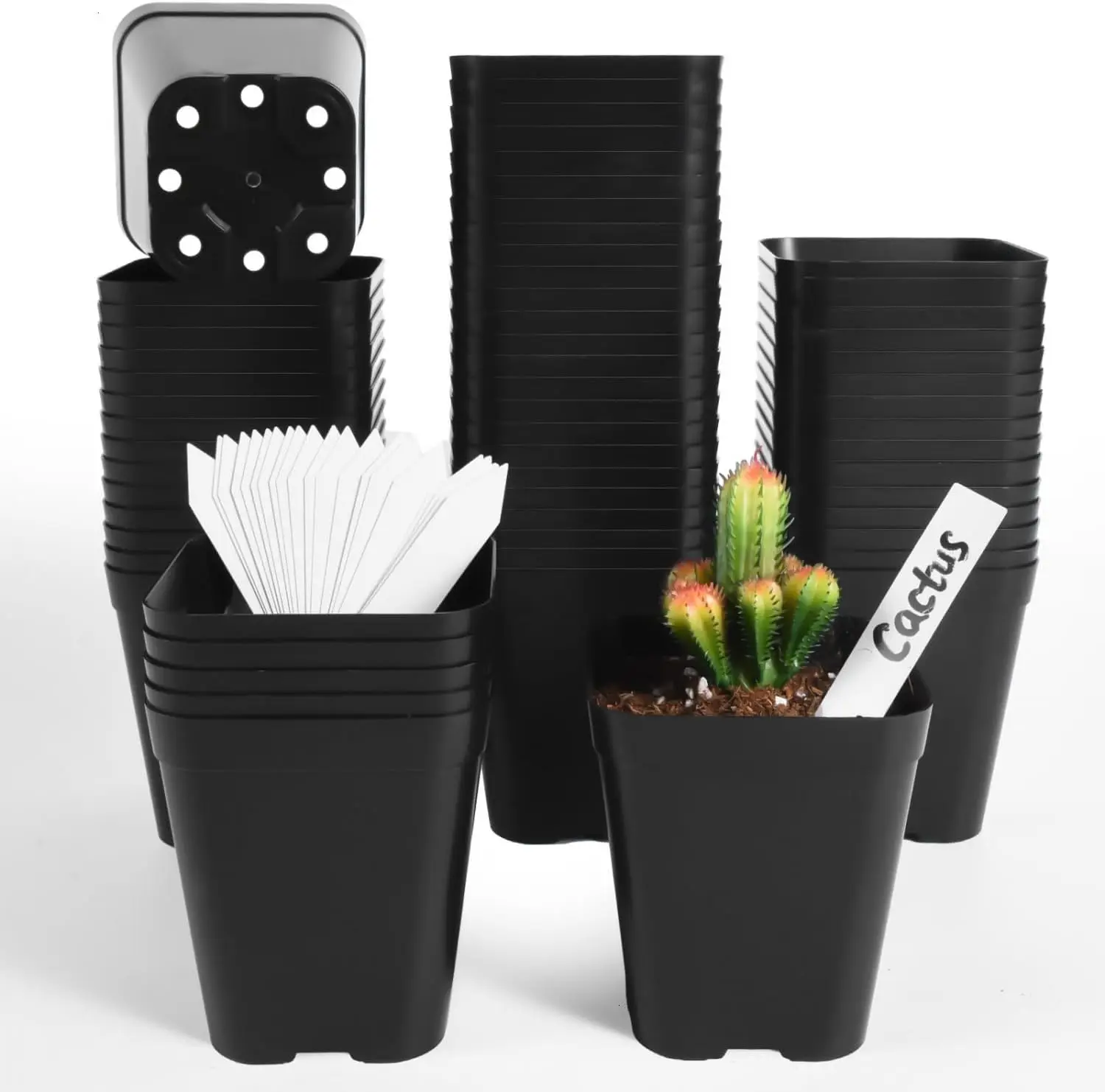 

Plastic Seedling Pots, 60 Pack Square Nursery Pots 4 Inch, Small Plant Pots with Drainage Holes for Seedlings, Succulent