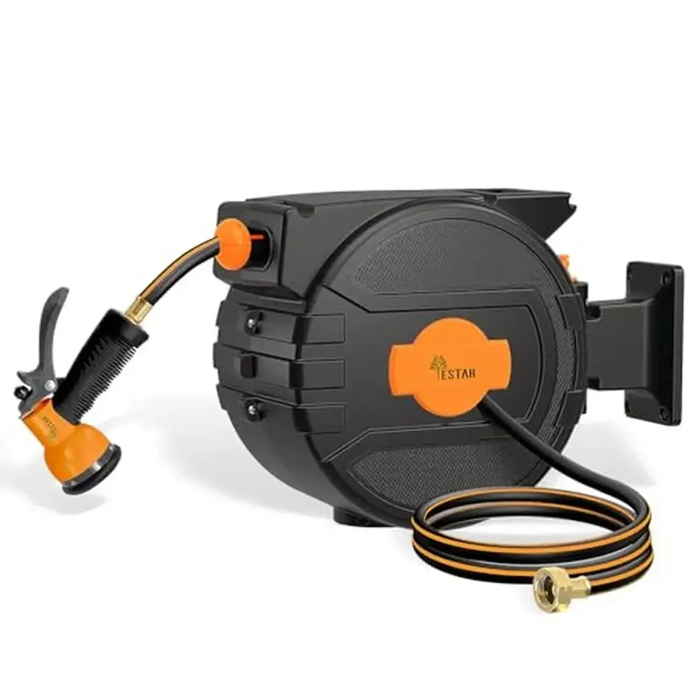 

Garden Hose Reel Wall Mount 1/2"x82 ft Retractable Hose with 7 Pattern Nozzle