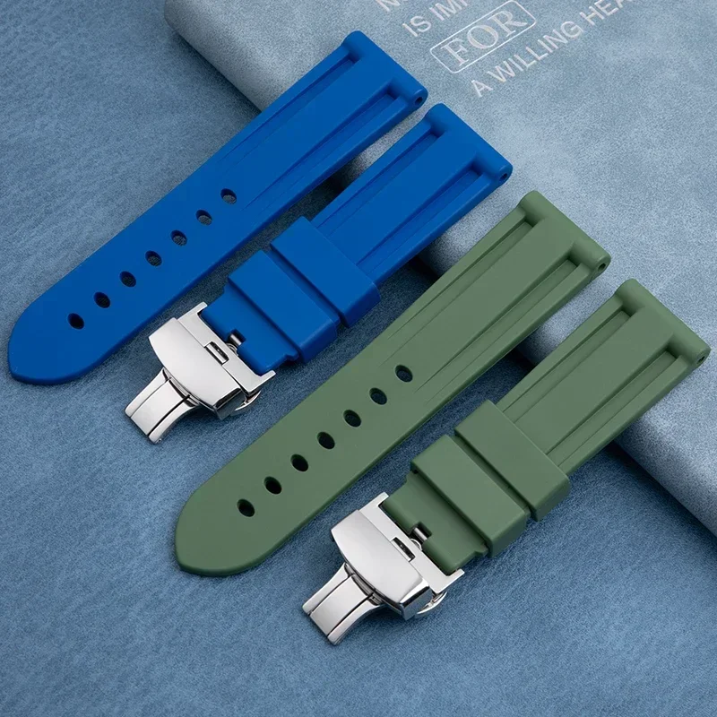 22mm 24mm Universal fluorine rubber watch band for Panerai strap Oum Jeep Soleil Huawei smartwatch belt needle buckle