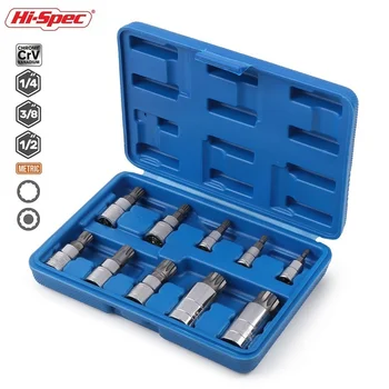 Hi-spec 10pcs M4-M18 Torx Bit Socekt Set Adapter Allen Key Spline Bit Torx Wrench Ratchet Universal Head Socket Wrench