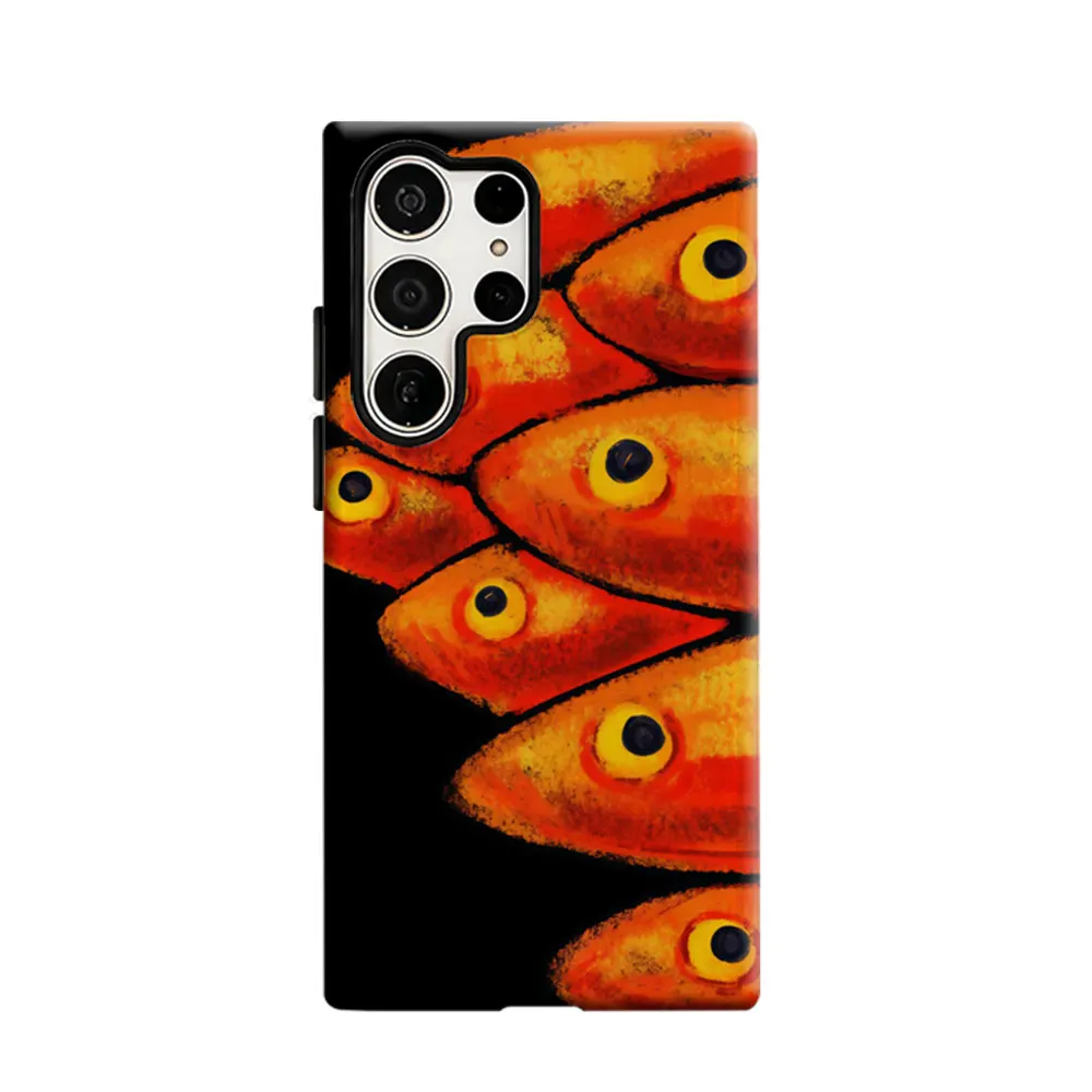 CaseLumi Phone Case For Samsung Galaxy S25 S24 S23 Ultra Plus HD Hard Orange Fish School Art Double Layer Cover Film Shell