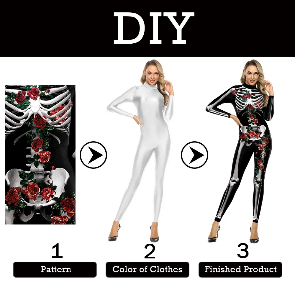 Zawaland damskie body z osobowością na zamówienie Diy kombinezony 3D z nadrukiem cyfrowym Halloween Zentai przebranie na karnawał