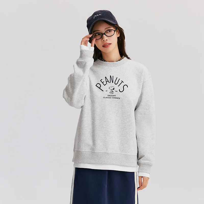 Semir Sweatshirt Women Spliced Fake Two-Pieces Loose Winter 2024 New Embroidered Fleece Casual Top