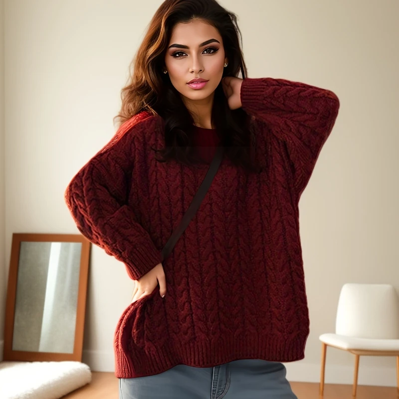 

Осенне-зимняя новая женская одежда, свитер с круглым вырезом и длинными рукавами, модный и повседневный элегантный пуловер, трикотаж, свободный топ