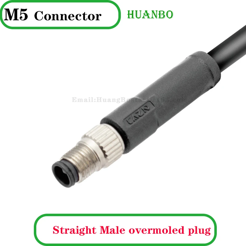 

1 Meters M5 Straight Right Angled 3 4 Pins Unshielded 26AWG PVC PUR Moulded Leads Female Cable Connector