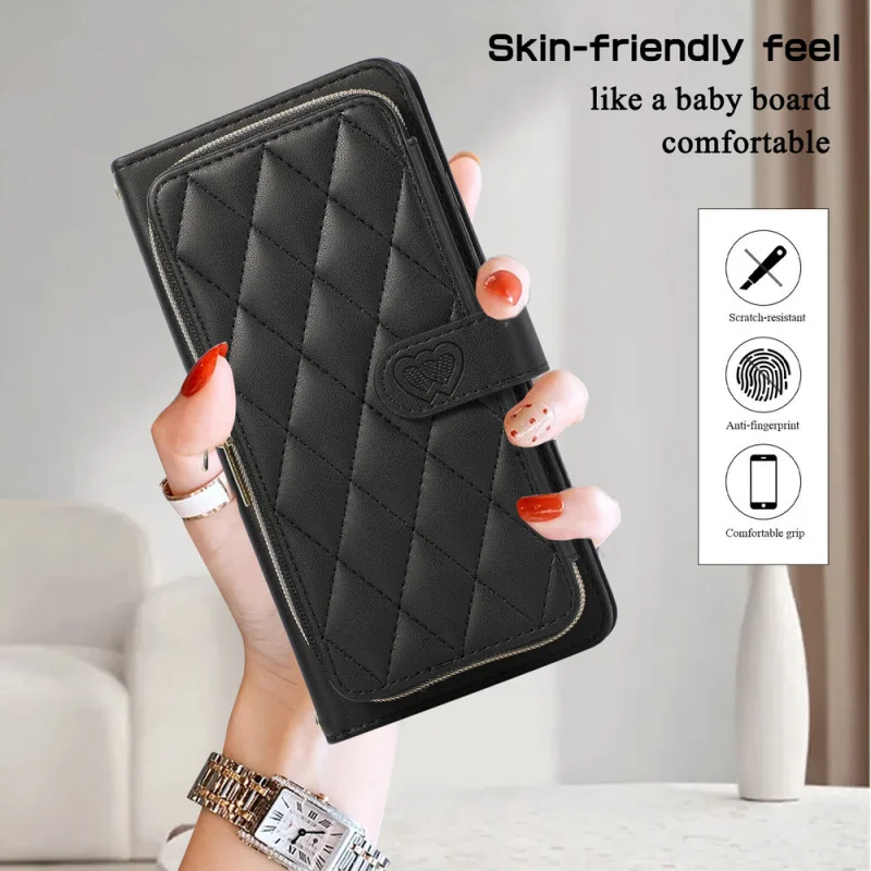 Leather Zipper Wallet Card Slot Phone Case For Google Pixel 8 Pro 7 Pro 7A 7 6 Pro 6A Crossbody Wristband Strap Stand Full Cover