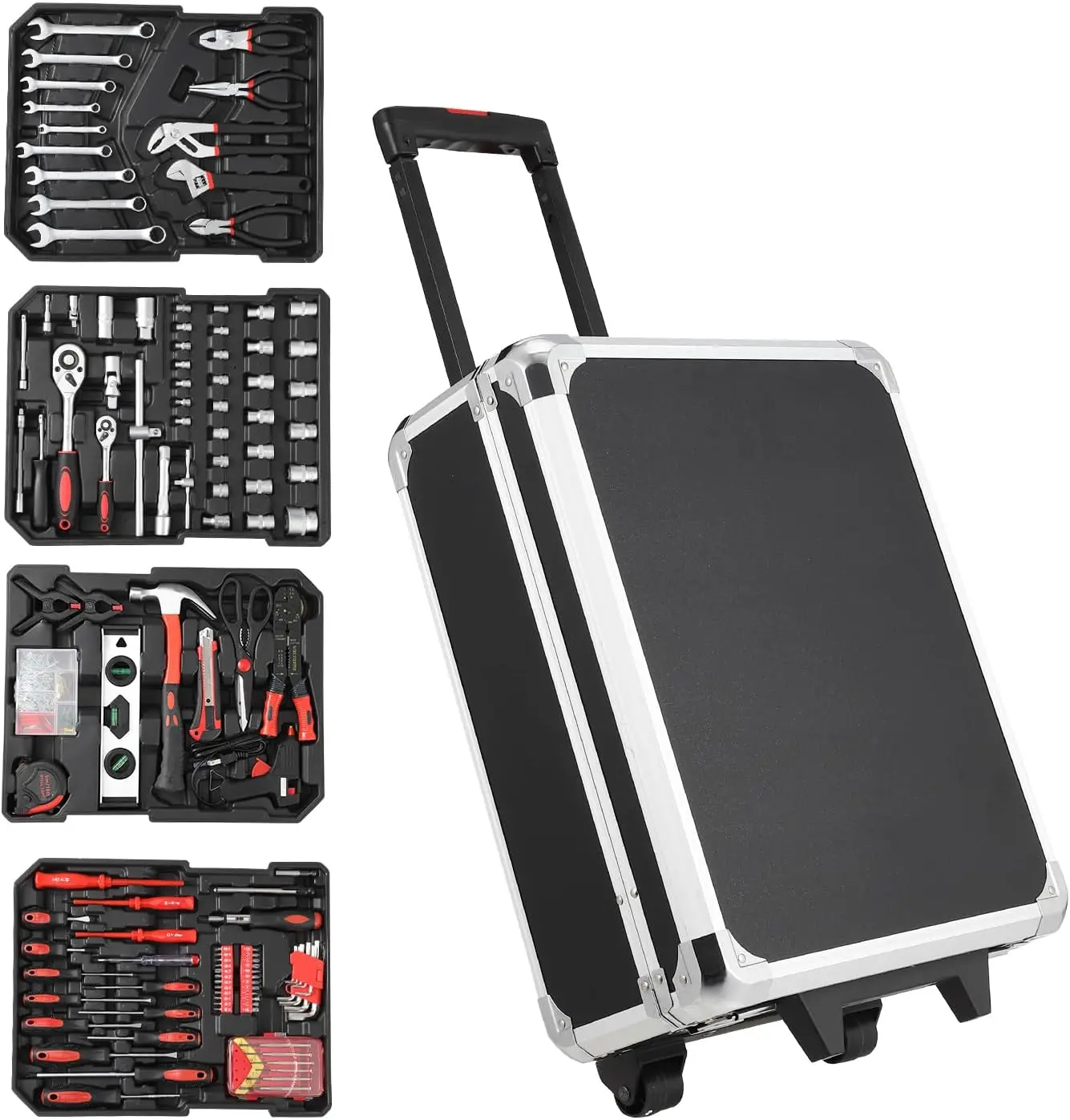 Set Professionale di Attrezzi Meccanici da 800 Pezzi con Valigetta su Ruote |   Kit completo di chiavi a bussola e chiavi inglesi – Per riparazioni domestiche, automobilistiche e industriali – Set di utensili manuali resistenti