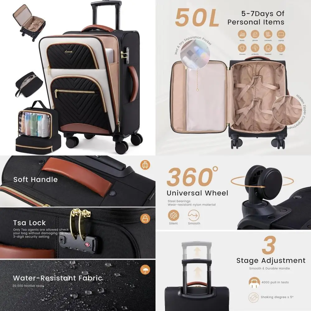 Airline Approved Large Waterproof Softside Carry-On Suitcase 22x14x9 with 3 Packing Cubes, Lightweight Luggage for Travel