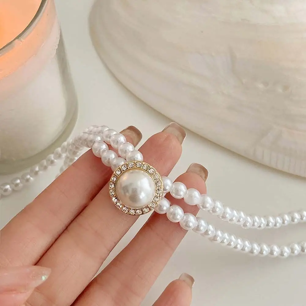 Fashion Gold White Color Pearl Necklace Beads Party Pearl Chain Luxury Portable Clavicle Beads Chain Pearl Necklace