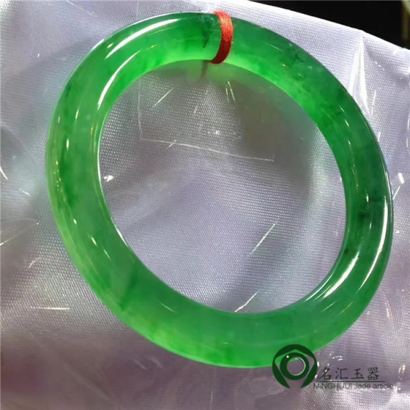 Myanmar Natural Goods Yang Ice-like Floating Green Flower Imperial Concubine round Bar Jade Bracelet Ic