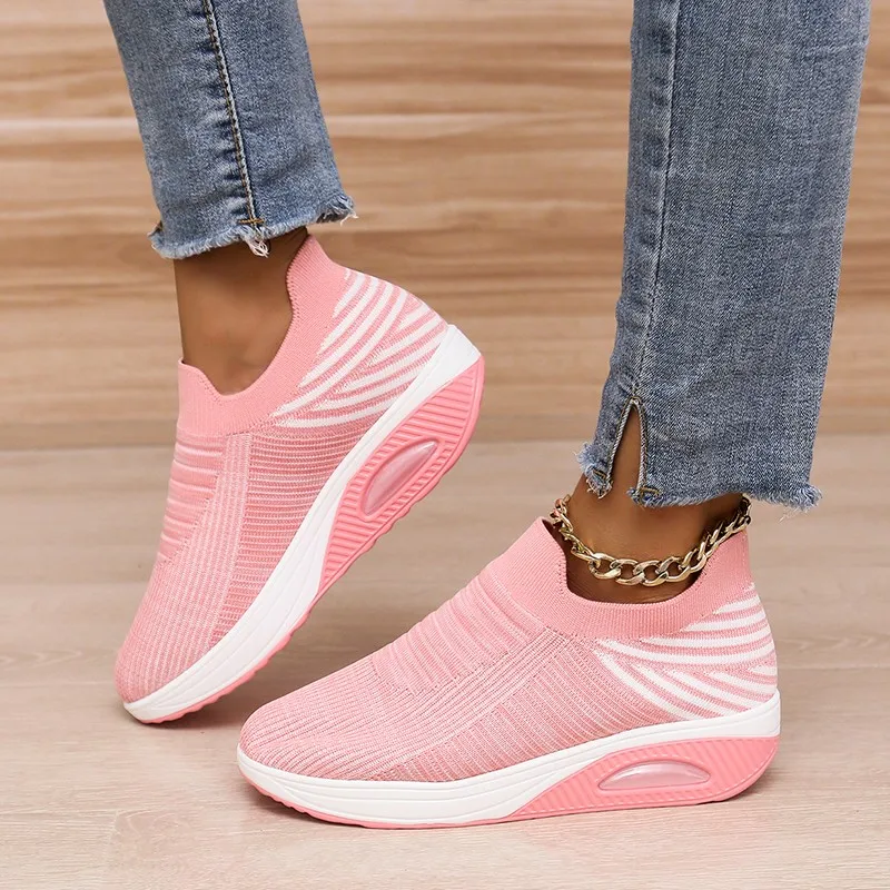 Air Cushion Flats Shoes for Women 2023 Summer Lightweight Sneakers Fashion Breathable Mesh Casual Shoes Slip-on Walking Sneakers