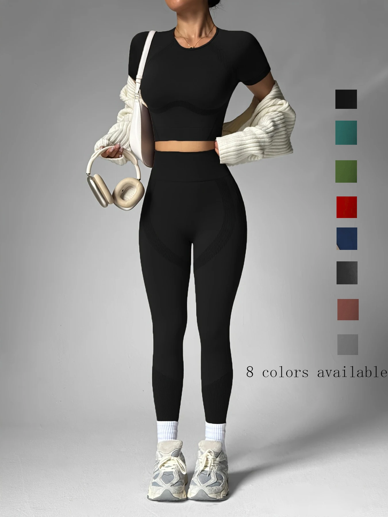 Conjunto de ropa deportiva resistente para mujer, 2 uds., mangas cortas transpirables sin cintura y pantalones de cintura alta, entrenamiento de gimnasio y Yoga para correr,