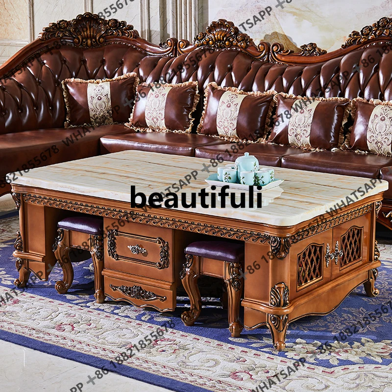 

European marble coffee table living room solid wood classical dark simple office tea table