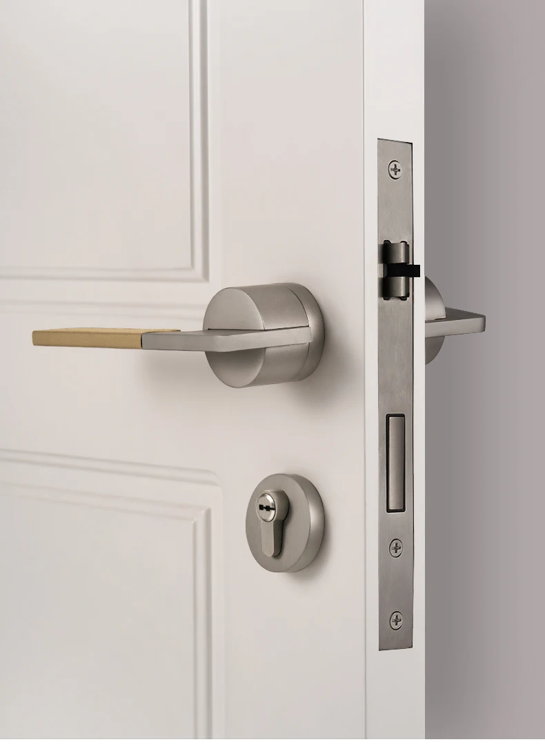 DOOROOM Luxus-Türschloss in Kamelfarbe mit Leder-Einlage, Matt-Nickel Stabförmiger Griff, Minimalistisches Innentür-Zubehör für Schlafzimmer – Detail 8