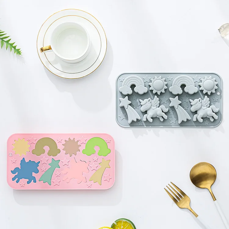 8 Cavity Unicorn Sun Rainbow Meteor Silicone Mold Fondant Candy Chocolate Mould Baking Ice Grid Resin Mold Cake Decorating Tools