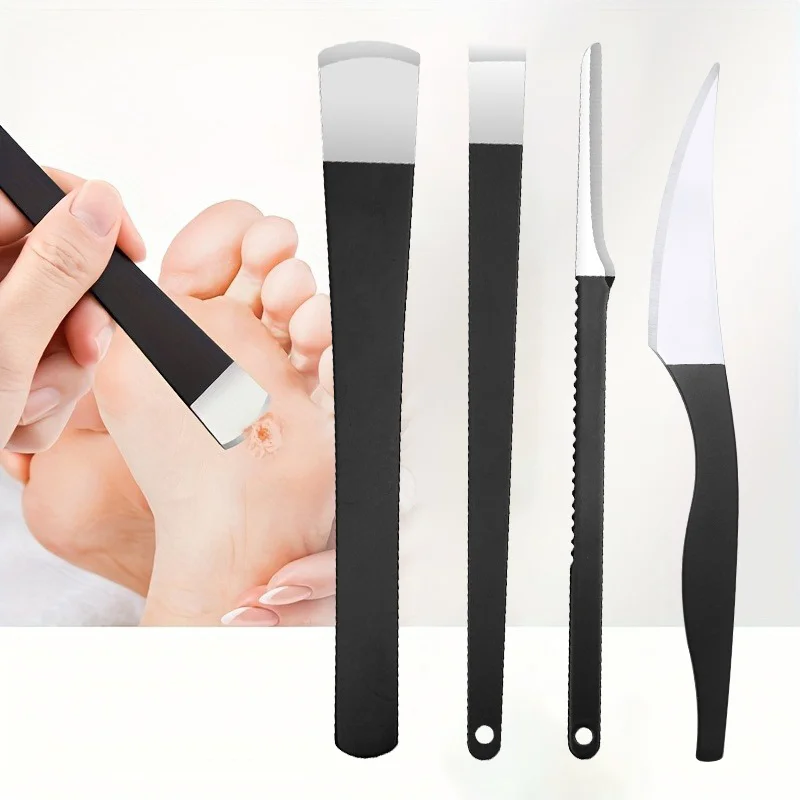 

Black stainless steel foot care kit, including nail scraper, calluses trimmer and dead skin remover, metal foot repair tool