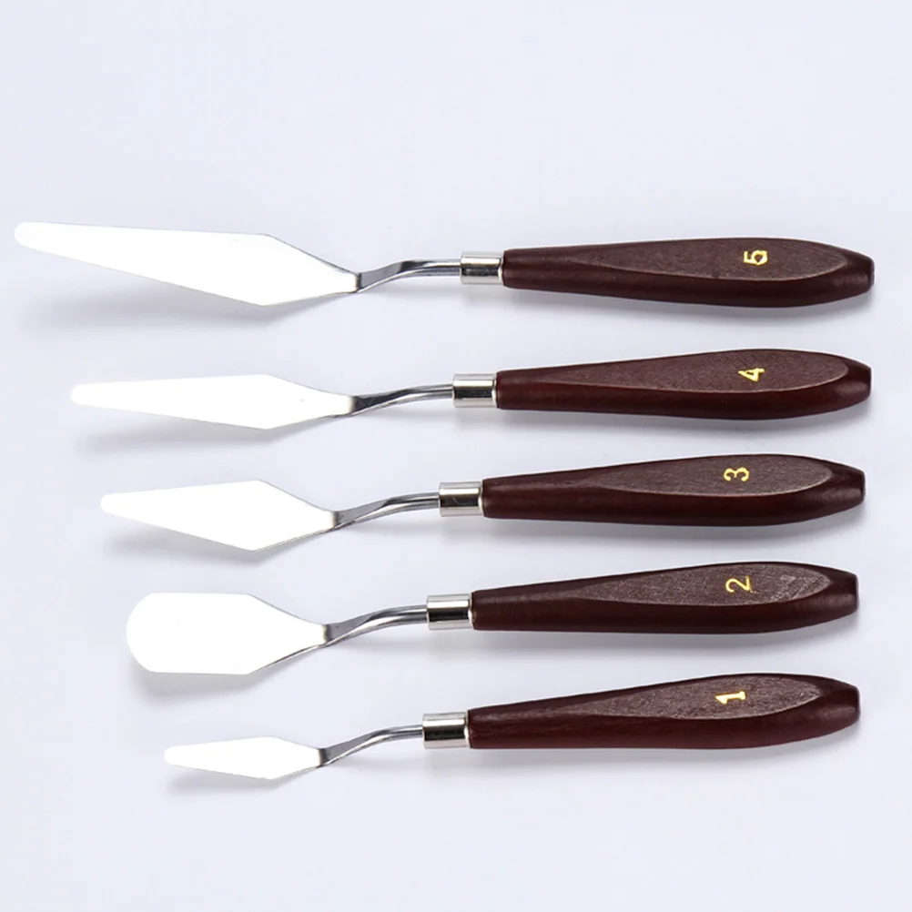 

5pcs Painting Set Stainless Steel Mixing Scraper Wood Handle 30Cm Flexible Blades For Oil Paint Art Craft Painting Knife