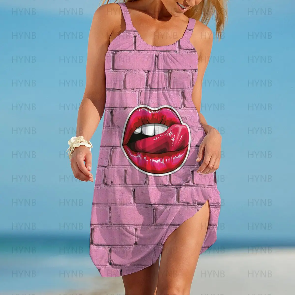 

Y2k Sweet Sexy Dress Lipstick Chic Elegant Woman Loose Women's Dresses Free Shipping Red Lips Beach Sleeveless Party XOXO Boho