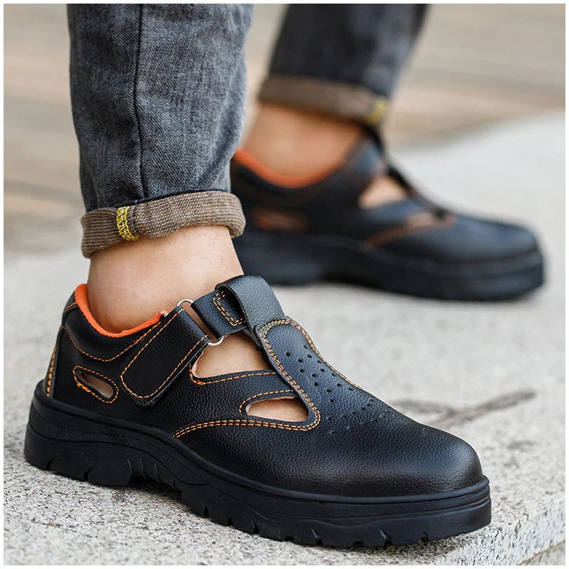 

Мужские повседневные стальные носки большого размера, защитная обувь для рабочих, сандалии из мягкой кожи, летние дышащие рабочие ботинки, безопасные рабочие ботинки