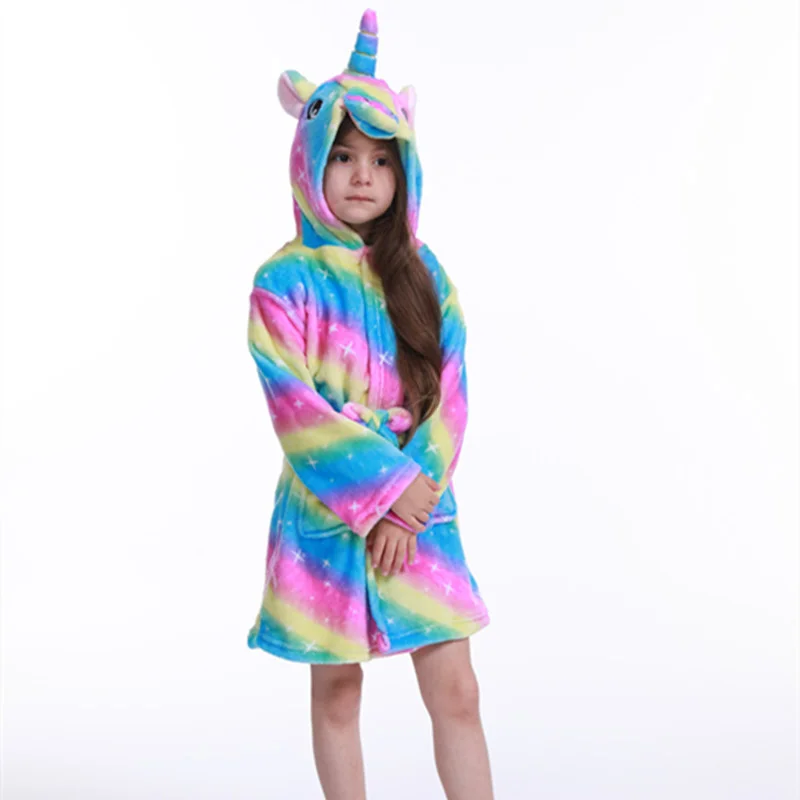 Unicorn Cartoon Kids Hooded Bath Robes, Children Sleepwear, Bathing Robe, Keep Warm, Easy to Clean, Boys, Girls Pajamas, Autumn,