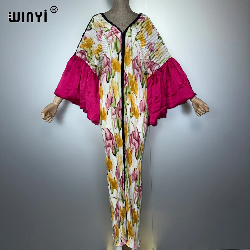 WINYI Geplooide elastische slanke jurk casual beach cover up moslim vrouw kaftan abaya dubai luxe lange down boho avondjurk